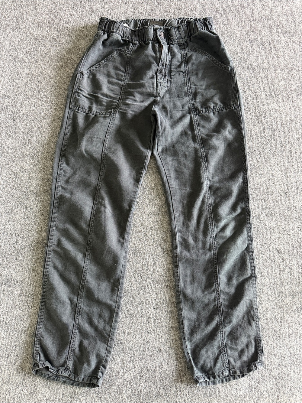 MOTHER The Springy Ankle Pants Wash Black Linen Lyocell Boho